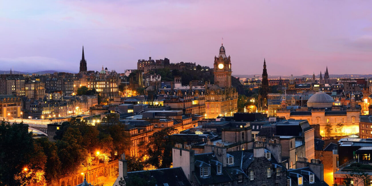 Edinburgh city view panorama at night in uk.
